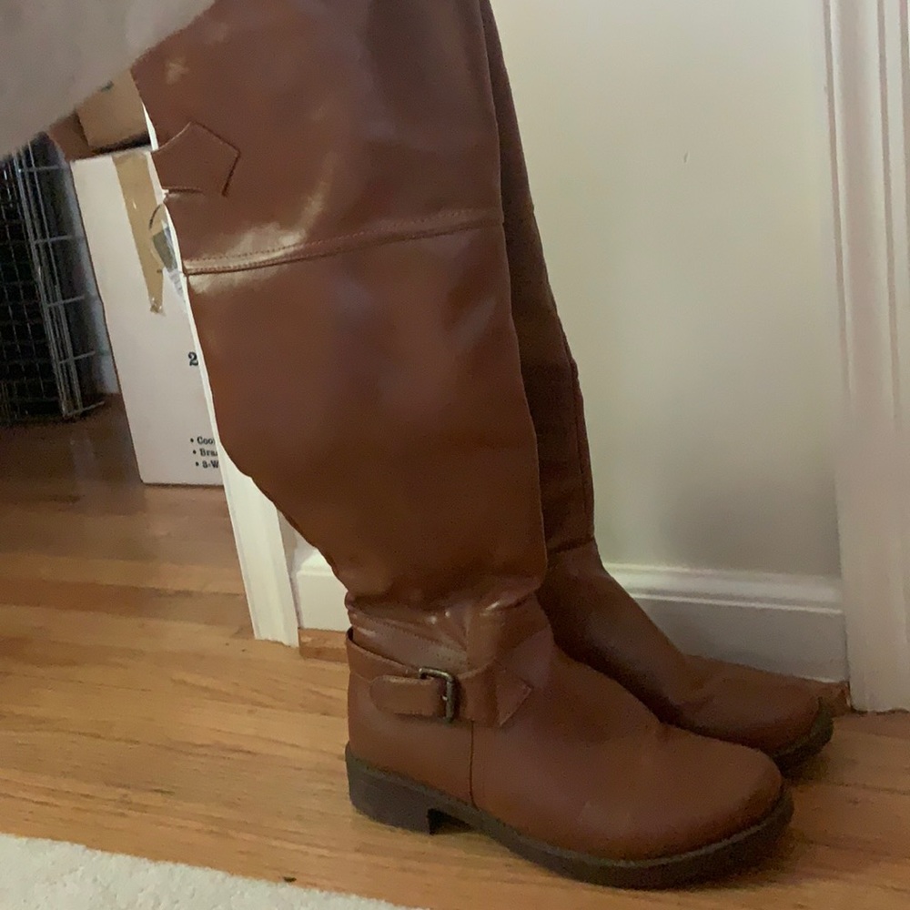 Barely worn brown vegan leather boots